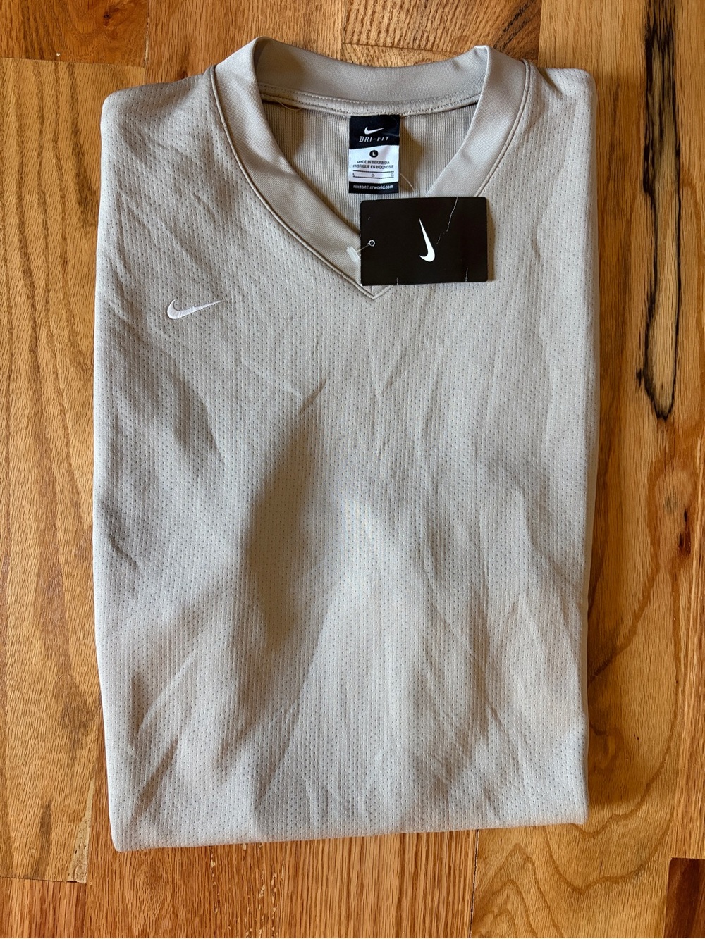 Nike Dri-FIT Short Sleeve Top in Light Taupe with White Swoosh